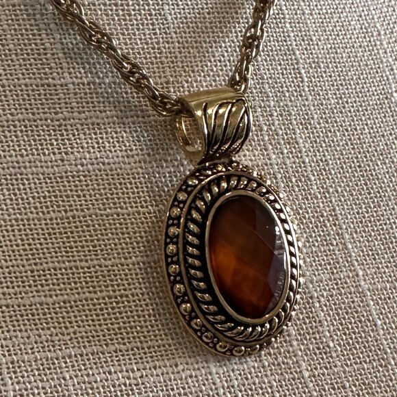 Vintage Victorian Faceted Pendant Gold Tone Chain - Picture 5 of 5